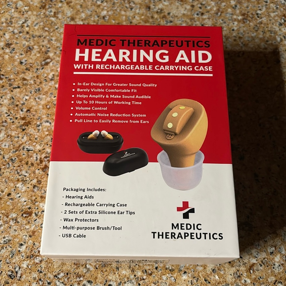 Brand new never been used Medic Therapeutics hearing aids